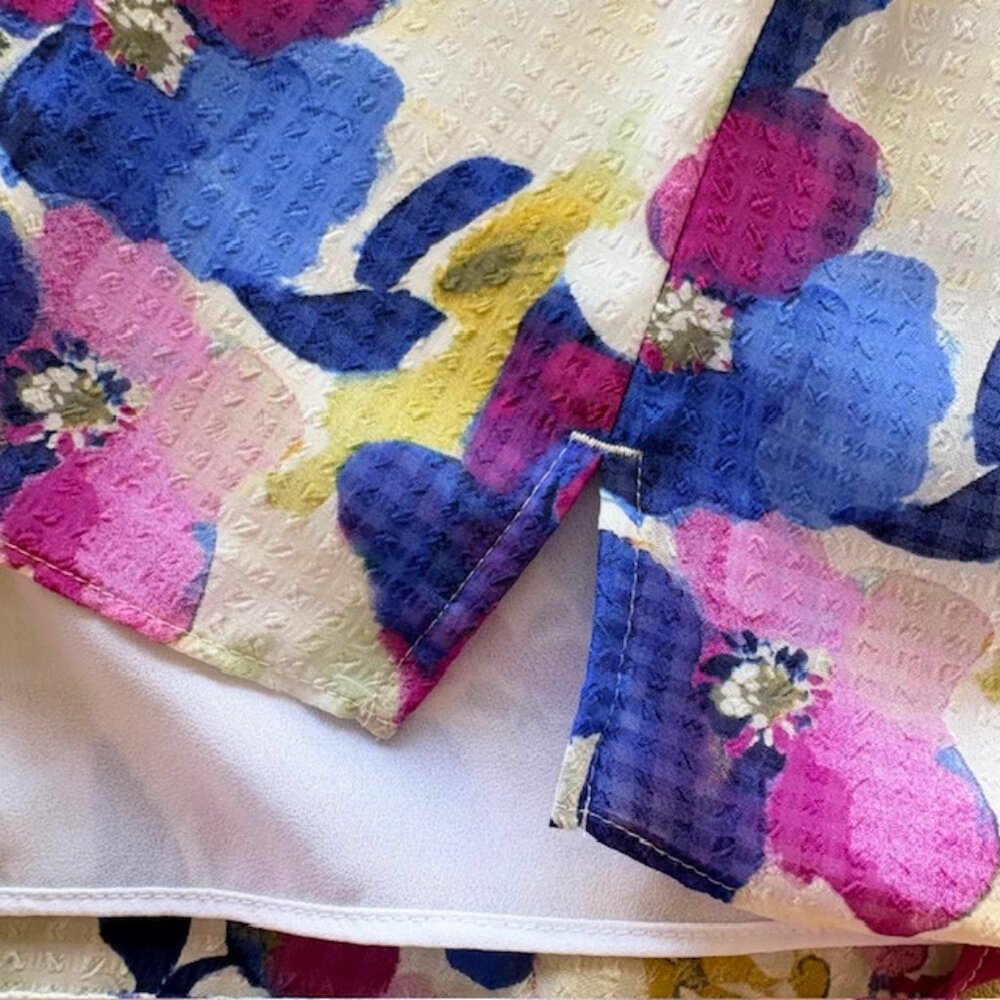 Investments Petites Womens PL Floral Blouse Riley Lined V Neck Collar Ruffle NWT - Picture 5 of 7